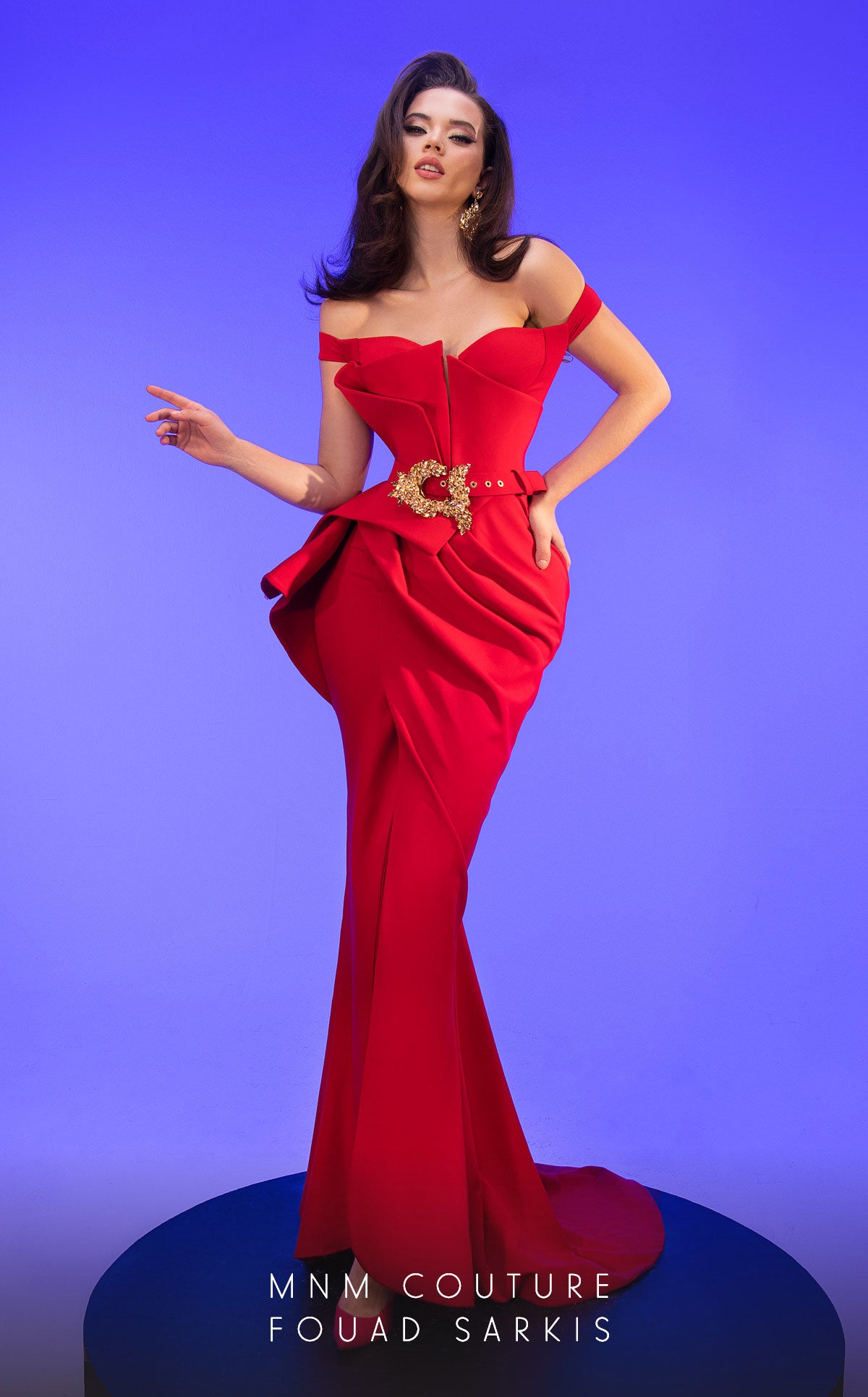 Tobi | Belted Off the Shoulder Evening Gown | MNM Couture 2650