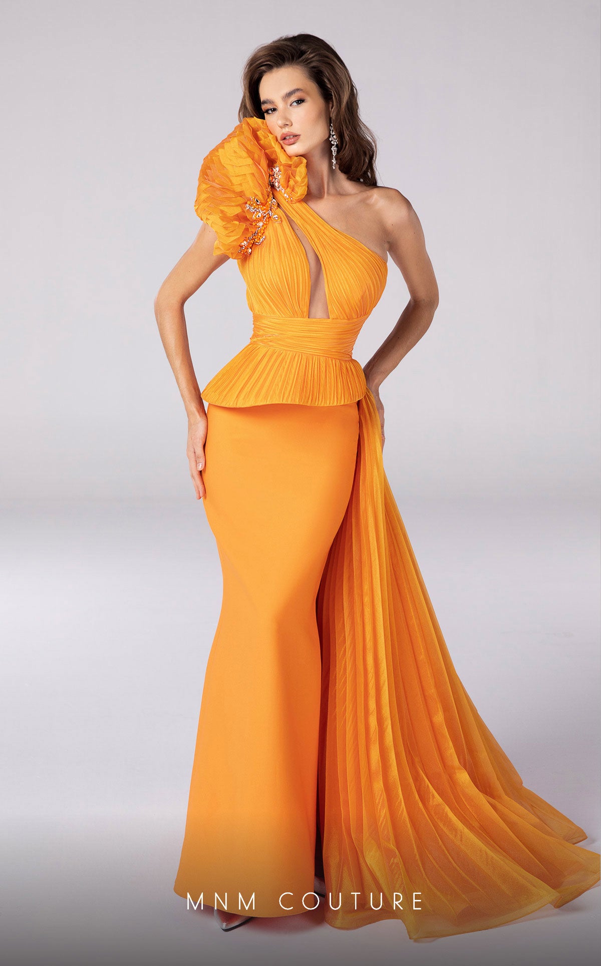 Georgia | Key Hole Asymmetric Peplum Gown | MNM Couture 2799A
