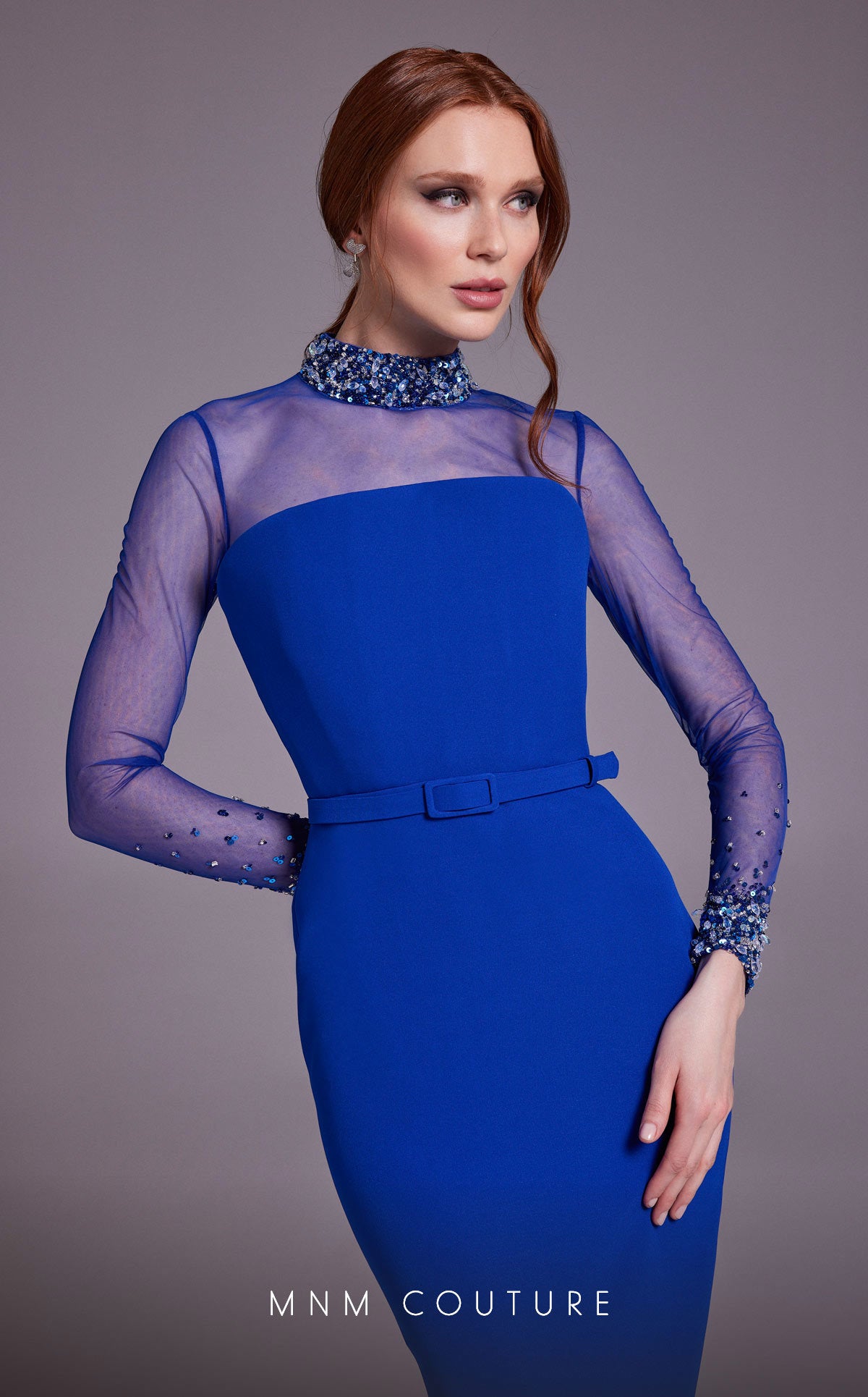 Wendy | Long Sleeve High Neck Evening Gown | MNM Couture N0530