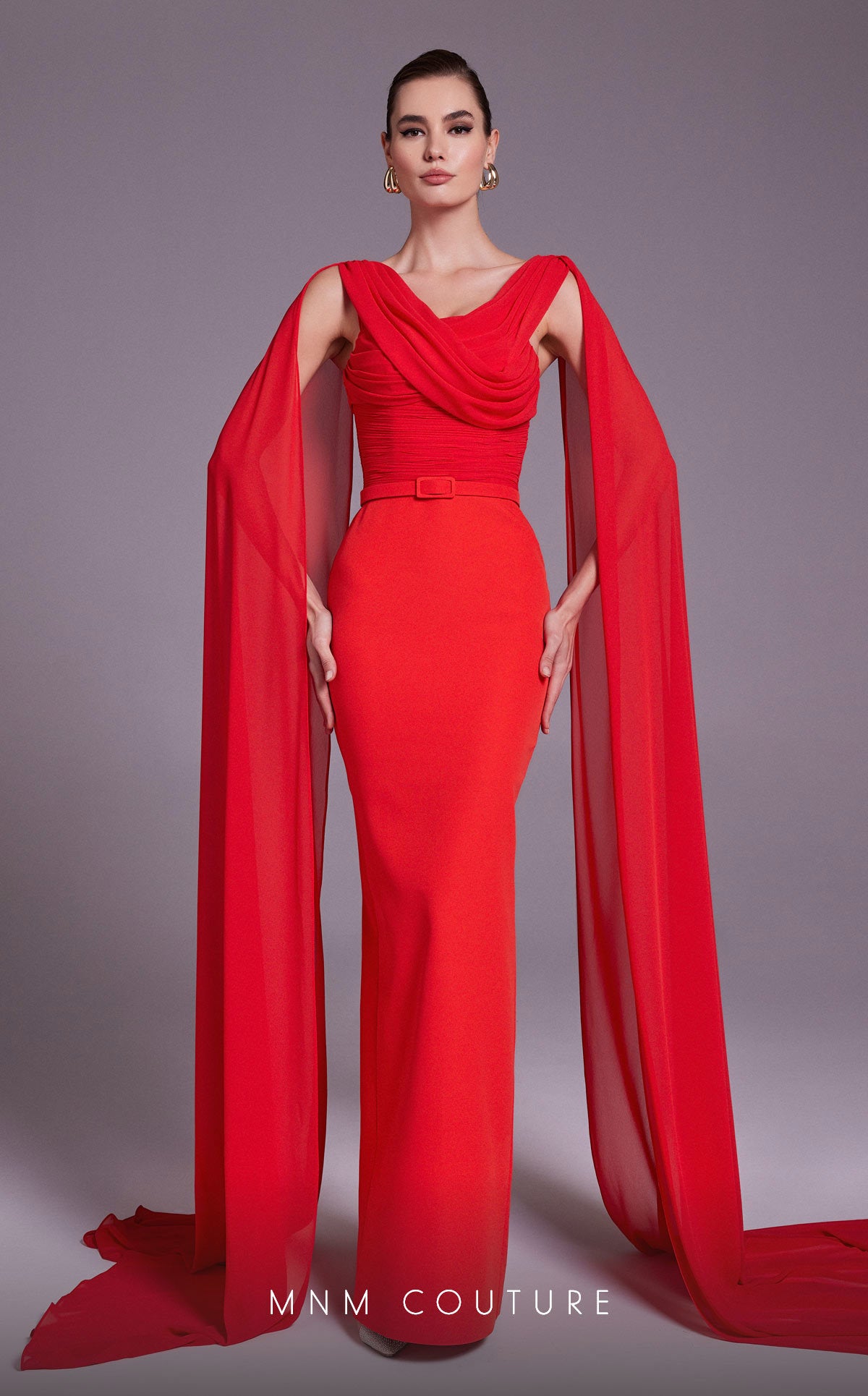 Jilina | Fitted Shoulder Cape Evening Gown | MNM Couture N0534