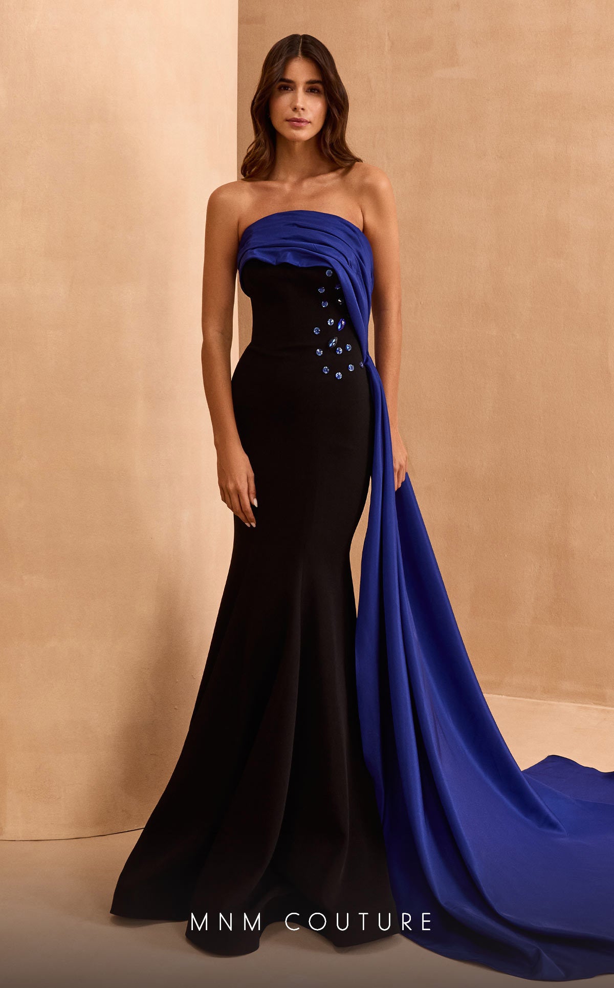 Demi | Strapless Evening Gown with Side Sash | MNM Couture V07378